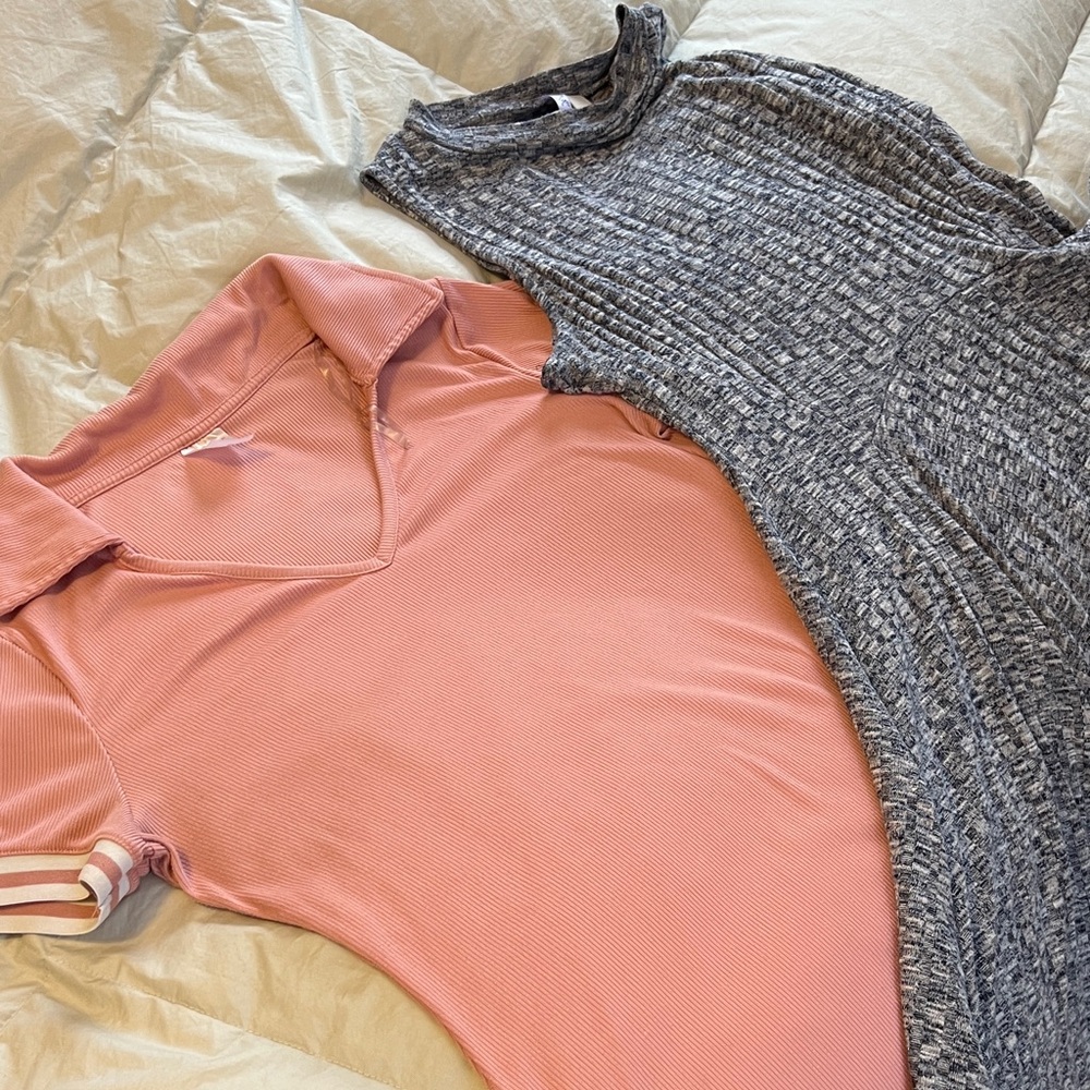 Alya Pink and Gray Short Sleeve Tops